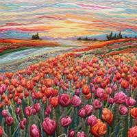 Carte aquarelle broderie Tulipes en Kaleidoscope sans texte