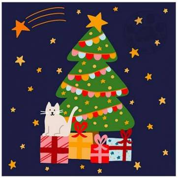 Carte Joyeux Noël et Nouvel An Arbre de Noël et Chat