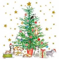 Carte Joyeux Noël Carola Pabst Arbre de Noël et Chats
