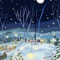 Carte Joyeux Noël ou Nouvel an Village enneigé et étoiles