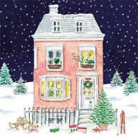 Carte Joyeux Noël et Bonne Année petite Maison rose