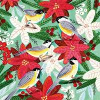 Carte Joyeux Noël et Bonne Année Oiseaux et Poinsettias