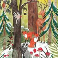 Carte Joyeux Noël et Bonne Année C Bonne-Müller animaux dans la Forêt enneigée