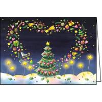 Carte Joyeux Noël ou Nouvel an double Nina Chen Le Sapin illuminé