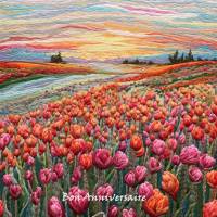 Carte Anniversaire aquarelle broderie Tulipes en Kaleidoscope