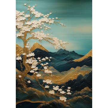 Carte Art Japonais Paysage fleuri 13 sans texte
