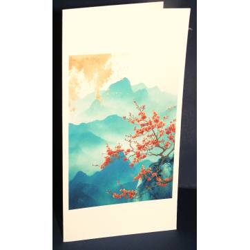Carte double Art Japonais Paysage fleuri 4 sans texte
