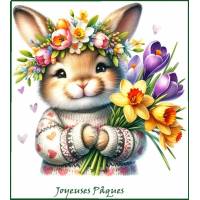 Carte de Pâques Joyeuses Pâques Lapinou Sweet et Fleurs
