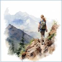 Carte Anniversaire Sylvia en randonnée dans la montagne sans texte