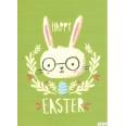Carte artisanale simple Joyeuses Pâques Lapinou à lunettes