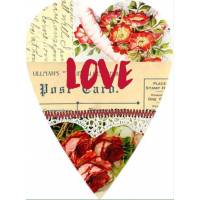 Carte artisanale Vintage Coeur Love Fleurs rouges