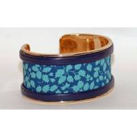 Bracelet Manchette en laiton doré 3 cm, tissu Liberty Glenjade turquoise