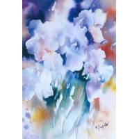 Carte Jean Caude Papeix Aquarelle Iris mauves
